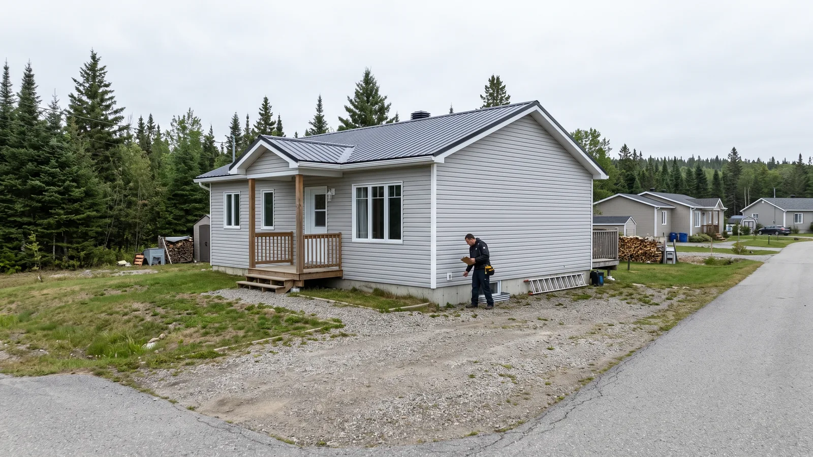 Inspecteur en bâtiment devant une propriété à Côte-Nord (09)