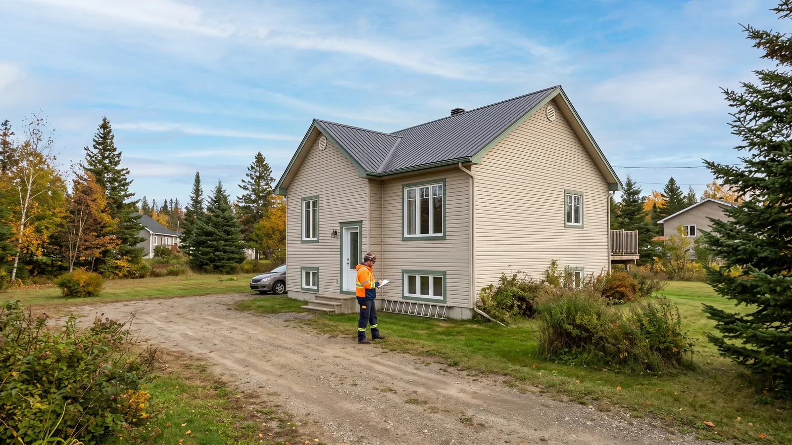 Inspecteur en bâtiment devant une propriété à Saguenay--Lac-Saint-Jean (02)